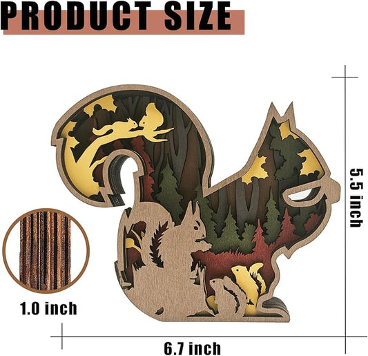 Laozai Wooden Forest Animals Squirrel Cabin Rustic Decor Wall Decorations Mountain Decor for Bedroom Living Room Table Decorative
