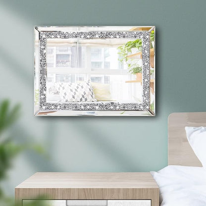 ZOLAPI 2PCS Crystal Rhinestone Diamond Wall Mirror.Brilliant Hand-Spliced Glass Mirror.Accent Decorative Mirror for Hallway/Bathroom/Bedroom（11”x15”）