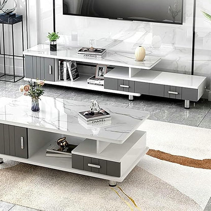Extendable TV Stand Modern Entertainment Center with Drawers Rectangle TV Console Table for Living Room Bedroom~/