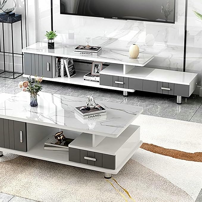 Extendable TV Stand Modern Entertainment Center with Drawers Rectangle TV Console Table for Living Room Bedroom~/