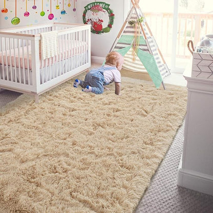 Andecor Soft Fluffy Bedroom Rugs, 5 x 8 Feet Indoor Shaggy Plush Area Rug for Boys Girls Kids Baby College Dorm Living Room Home Decor Floor Carpet, Camel