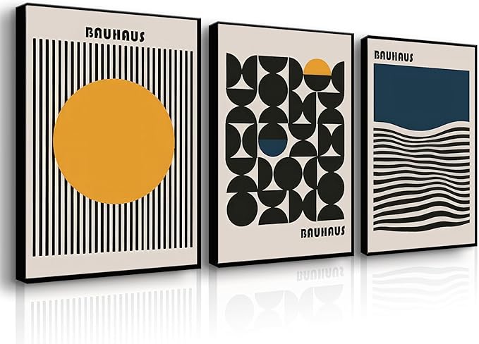 3Pcs Bauhaus Style Wall Art Bohemian Abstract Wall Decor Minimalist Canvas Mid Century Moderngeometry Poster Prints Painting Picture Suitable for Living Room Bedroom （16x24 unframed）