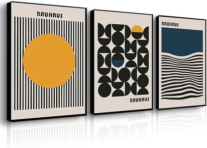 3Pcs Bauhaus Style Wall Art Bohemian Abstract Wall Decor Minimalist Canvas Mid Century Moderngeometry Poster Prints Painting Picture Suitable for Living Room Bedroom （16x24 unframed）