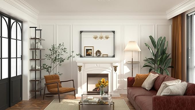 Keonjin Black Vintage Mirror 40 x 30 Inch, Antique Mirrors Rectangle, Traditional Mantel Decoration, Baroque Style Wall Decor for Hallway, Fireplace, Entryway, Living Room, Anti-Rust, Waterproof
