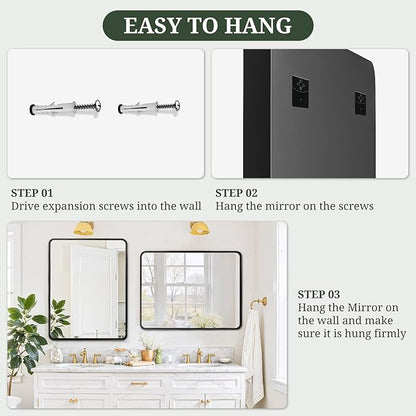 Bathroom Mirror 40x30 Inch Black Metal Frame Rectangle Vanity Mirror with Rounded Corners, Modern Wall Mounted Anti-Rust Mirror for Farmhouse, Restroom, Entryway, Horizontal or Vertical Hanging