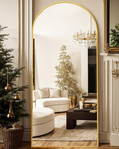 Antok 76" x34” Arched Full Length Floor Mirror, Gold Aluminum Frame, Free Standing/Wall Mount/Leaning for Bedroom, Living Room, Dressing Room