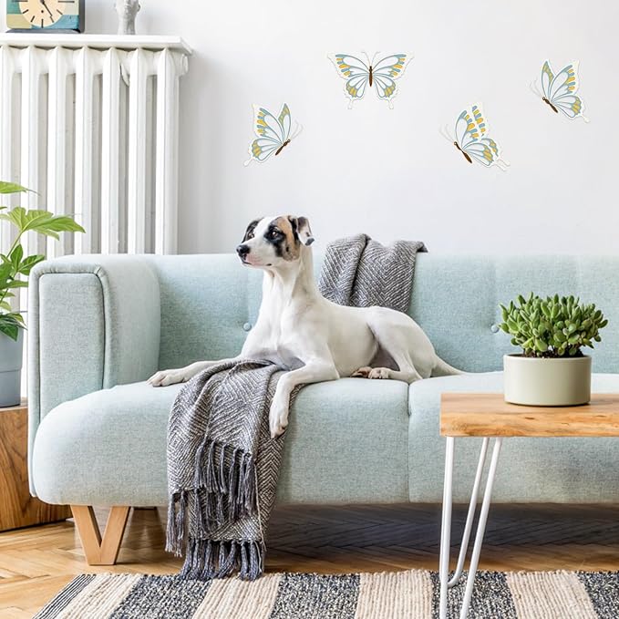 PoYang 4 Pieces Metal Butterfly Wall Decor - Butterflies Metal Wall Art for Living Room Dining Room Bedroom Bathroom Kitchen | Blue and Yellow | Lightweight | Cute and Modern | Easy to Install