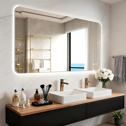 EOGOW LED Bathroom Mirror with Lights,48"x36" Backlit LED Mirror for Bathrooms with Anti-Fog,Dimmable,3 Colors Bathroom Mirror, Wall Mounted Horizontal/Vertical Vanity Mirrors,Tempered Glass