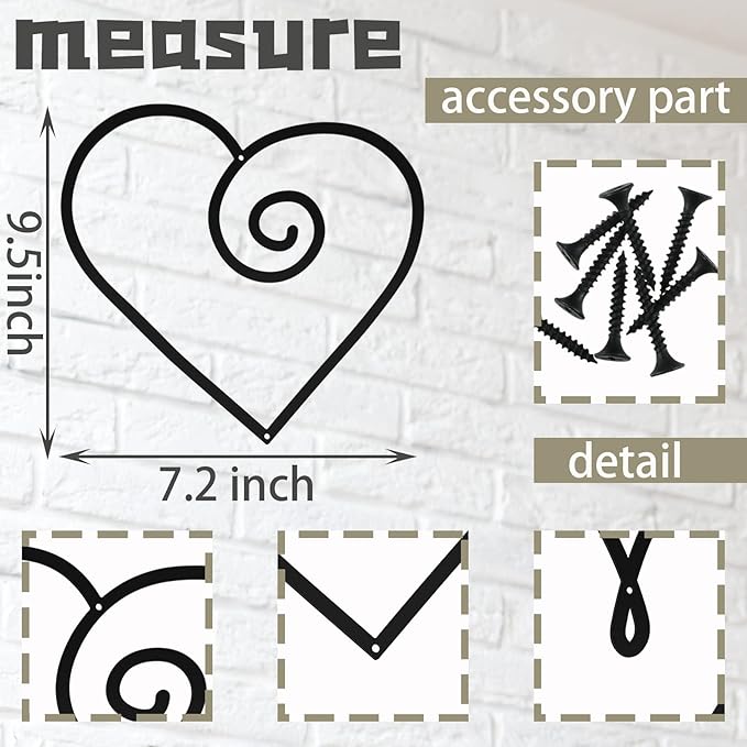 Hotop 4 Pieces Heart Metal Wall Decor Love Sign Minimalist Style Hearts Black Wall Art for Bedroom Living Room Decoration