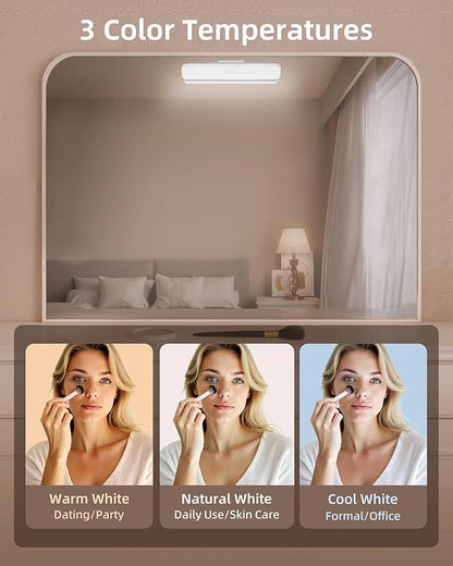 EZVALO Wireless Vanity Lights for Mirror, Rechargeable Makeup Light with 3 Color Modes, Touch Control, Adjustable Angle, Cordless Dimmable Mirror Light for Bathroom, Shave, Women Gift (1 Pcs)