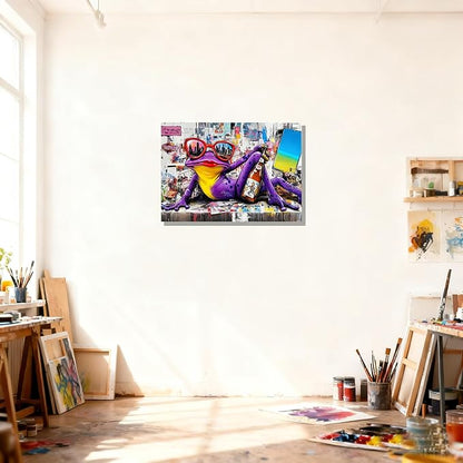 12x16 Urban Graffiti Purple Frog with Sunglasses Wall Art Canvas Painting Gallery Pop Art Street Artwork Decor Teen Little Boys Room Pictures Kids Bedroom Men Office Living room Framed Posters