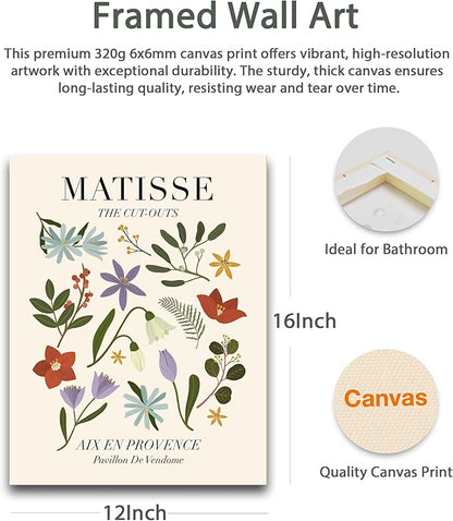 HesenDot 16x12IN Matisse Wall Art,Framed Canvas Bathroom Wall Art Pictures,Wood Framed Abstract Prints for Bedroom,Living Room,Minimalist Office Wall Decor 3Pack