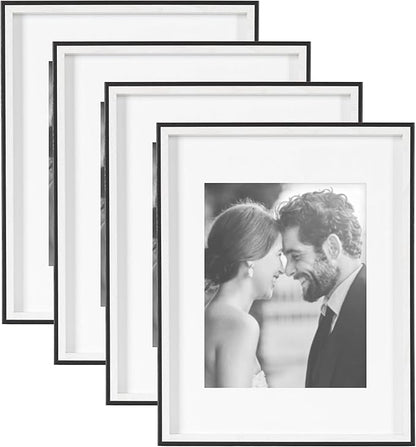 Kate and Laurel Gibson Modern Wall Picture Frame Set of 4; 11x14 matted to 8x10; Black and White; Four-Piece Frame Set for Use as Gallery Wall Frame Set in Living Room Wall Décor