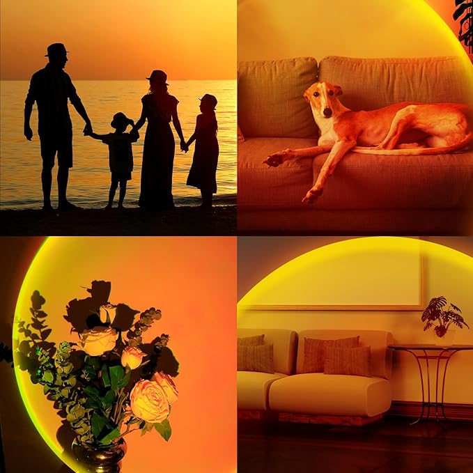 XEBKOR Sunset Lamp Projector,360 Degree Rotation Sun Lamp Led Night Light with USB Port,Sunset Lamp for Room Decor, Photography,Tiktok Live,Christmas Gift for Women
