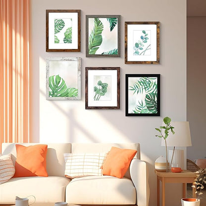 SESEAT 8x10 Picture Frame Set of 6, Display Pictures 5x7 With mat or 8x10 Without Mat, Mix Multi Color