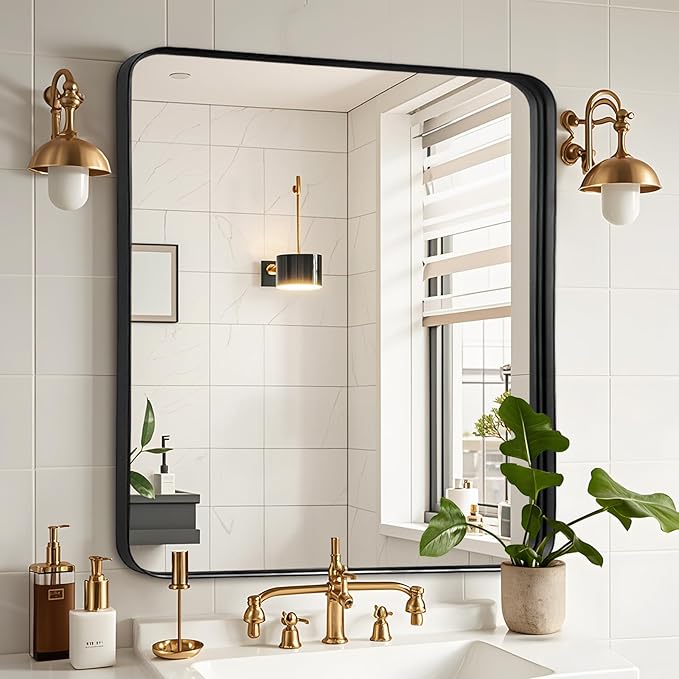 Fabuday Bathroom Mirror with Black Frame - 30x30 Inch Over Sink Rectangle Mirror for Bathroom, Wall Mounted Black Mirrors for Vanity, Farmhouse Decor, Matte Finish, Horizontal or Vertical Hanging