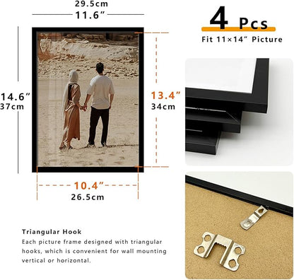 A ART·ZONE Black Picture Frames - 11x14-4 Pack Photo & Poster Frame Set for Wall Decor & Tabletop Display Minimalist Black Frame Collection