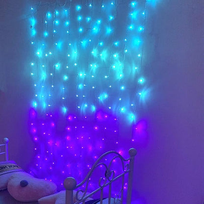 Curtain Lights for Bedroom Wall Light Up Curtains Led String Lights Turquoise Teal Blue Lavender Lilac Purple Twinkle Hanging Fairy Lights Unicorn Mermaid Kawaii Sanrio Teen Room Decor for Girls