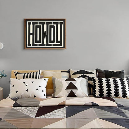QIYFFBN Framed Funky Western Wall Decor Black and White Howdy Wall Art Big Texas Modern Canvas Picture Southwestern Country Ranch Sign Print Trendy Cowgirl Cowboy Farmhouse Art(16x24in Framed)