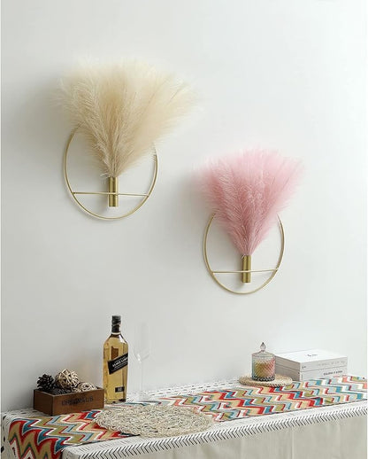 Pretty Jolly Boho Wall Decor, Large Wall-Mounted Metal Wall Decor, Hanging Artificial Pampas Display, Wall Art Living Room, Bedroom, Bathroom, Dining room, 2 Pack Gold Beige