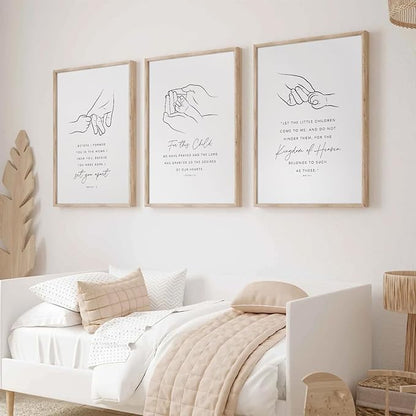 Joocrise Nursery Scripture Wall Art Set of 3 Nursery Bible Verse Wall Decor Baby Christian Canvas Art Christian Artwork Bible Verse Poster for Kids Room 12x16 Inch Unframed
