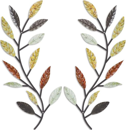 Zhengmy 2 Pieces Metal Tree Leaf Wall Decor Vine Olive Branch Leaf Wall Art Living Room, Hallway Wall Decor Outdoor Decoration(Multi Color)