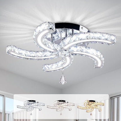 Crystal Chandelier 19.7” Crystal Ceiling Light Acrylic Modern Chandeliers 5 Arms Led Flush Mount Ceiling Light Fixture Lamp for Dining Room Living Room Bedroom Hallway (Multicolor)