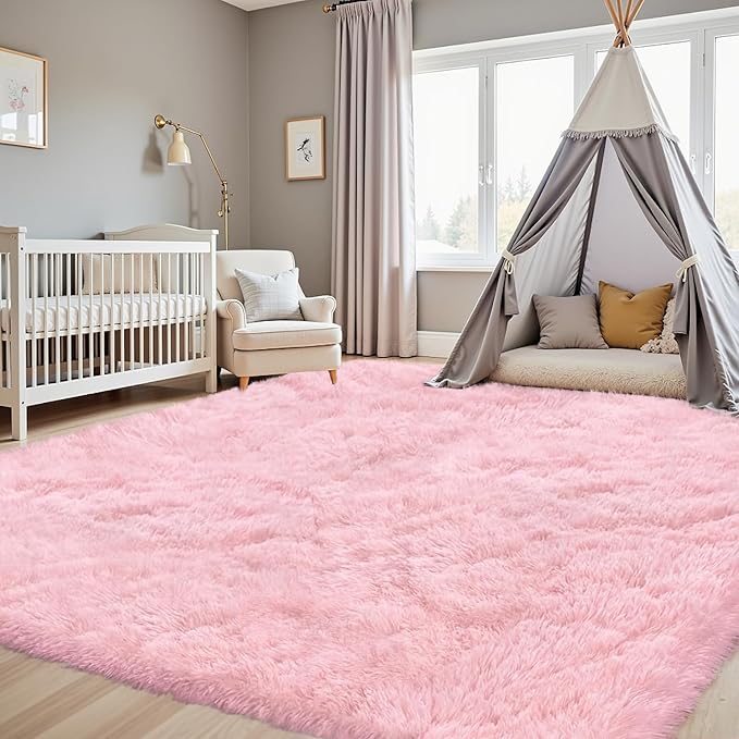 4x6 Area Rugs for Living Room Rug: Soft Fluffy Shag Pink Rugs for Bedroom, Non-Slip Large Fuzzy Plush Rug Indoor Floor Carpet for Nursery Kids Boys Girls Room, Dorms, Playroom, Modern Home Decor
