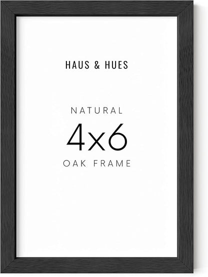 HAUS AND HUES 4x6 Solid Oak Black Frame - Wall or Tabletop Display (Black Oak Frame)