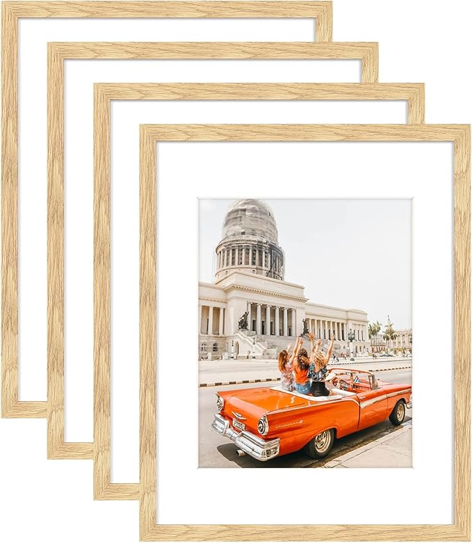 ATOBART 11x14 Picture Frame Set of 4,8x10 with Mat or 11x14 Without Mat with Perspex Glass Vertical or Horizontal Tabletop Display, Paintings, Posters, Artwork, Birthday Christmas Gift