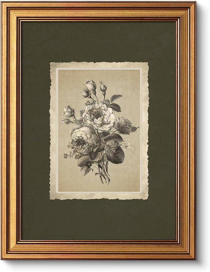 VIYYIEA Vintage Gold Framed Wall Art, 12x16 Inch Floral Rose Retro print Paintings, Antique Canvas Artwork, Victorian Picture Photo Frame Wall Decor for Gallery Bathroom Bedroom