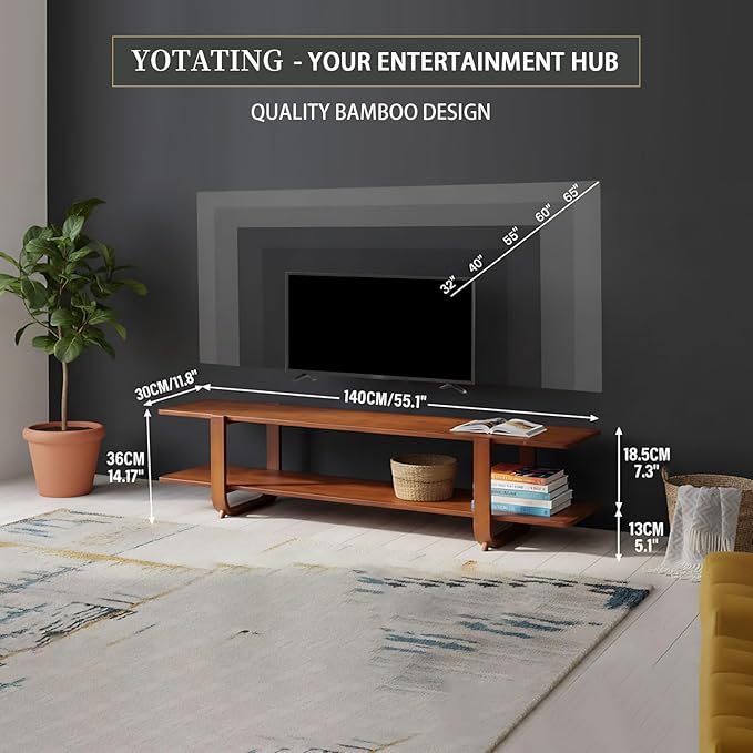 TV Stand for 65 inch TVs, Large Media TV Console with Storage Shelf, Modern Entertainment Center TV Stands for Living Room, Bedroom, 55" TV Table, Classic Walnut
