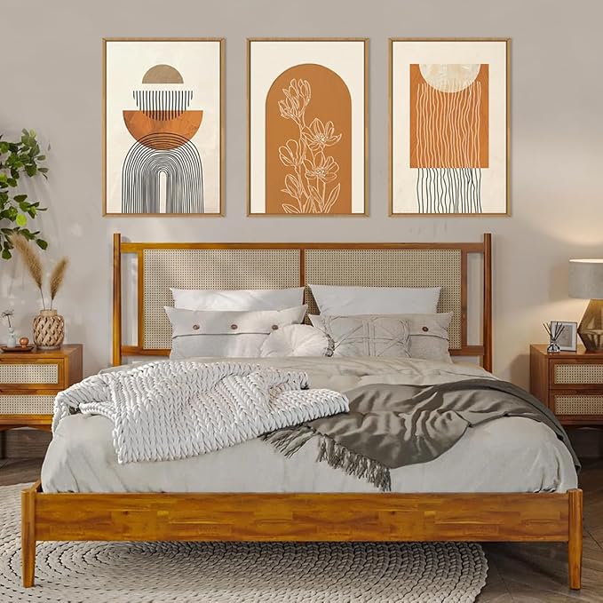 ANHUIB Large Boho Canvas Wall Art,Abstract Geometric Framed Wall Decor,Mid Century Modern Artwork,3 Piece 24x36In Beige Orange Painting for Living Room Bedroom,Office