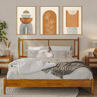 ANHUIB Large Boho Canvas Wall Art,Abstract Geometric Framed Wall Decor,Mid Century Modern Artwork,3 Piece 24x36In Beige Orange Painting for Living Room Bedroom,Office