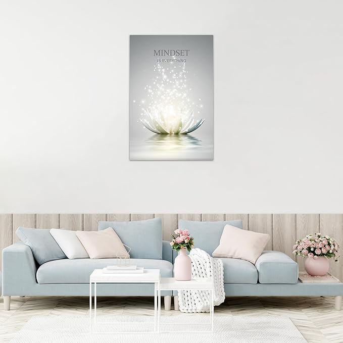 Lotus Flower Wall Art Canvas Mindset Motivational Quotes Poster for Zen Office Wall Decor Spiritual Meditation Prints Artwork Framed (20 x 30inches)