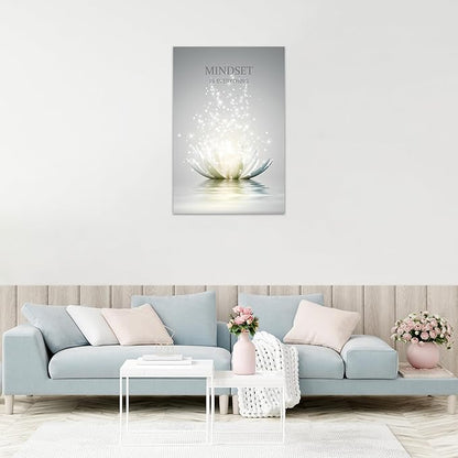 Lotus Flower Wall Art Canvas Mindset Motivational Quotes Poster for Zen Office Wall Decor Spiritual Meditation Prints Artwork Framed (28 x 44inches)