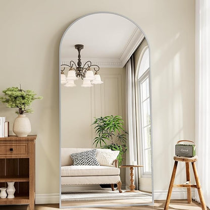 Oversized Full Length Mirror, 35"x78" Large Arched Floor Mirror Full Length with Stand, Room Decor Big Full Body Mirror with HD Tempered Glass Aluminum Frame for Bedroom Living Room, Silver