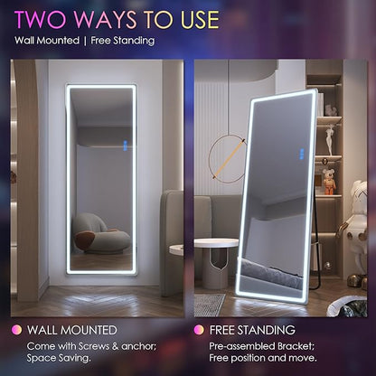 LVSOMT 63 X 22 Full Length Mirror with Lights, Large Wall Mirror Full Length, RGB Led Mirror Full Length with Remote Control, Full Body Mirror for Bedroom Living Room Cloakroom, White