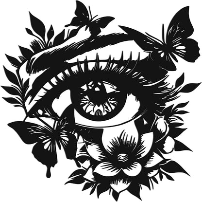 JEWLOVE Eye with Butterfly & Flowers 3D Metal Wall Art - Black Metal Butterfly Wall Decor, Rustic Nature Themed Wall Sculpture for Living Room, Bedroom, 12.4" x 12.4"