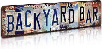Backyard Bar Vintage Metal Tin Sign - Rustic Outdoor Wall Art for Patio, Garden, Man Cave, Pub Décor - 4x16 Inch