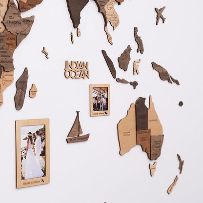 Enjoy The Wood 3D Wooden World Map Wall Art - Large Travel Map with Pins for Art Decor - Decorative Map of the World for Home, Office - Travel Wall Art Housewarming Gift Idea (Photo Frames, Pins)
