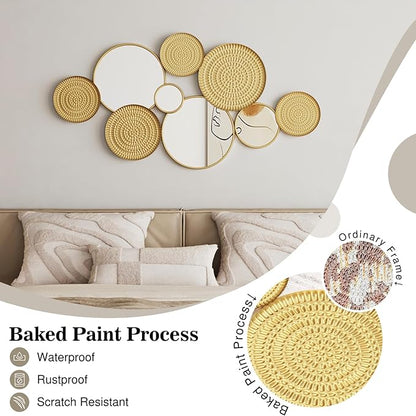 PERHOM Wall Decor Mirror, 45"x23" Gold Wall Art Mirror, Modern Wall Sculptures Mirrors with Gold Metal Frame for Living Room, Entryway, Bedroom, Dinner Room, Fireplace