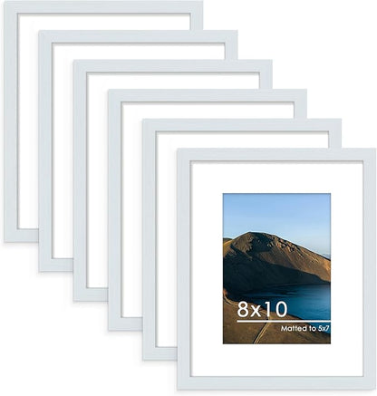PEALSN 8x10 Picture Frame Set of 6, Display Pictures 5x7 with Mat or 8x10 without Mat for Wall Mounting or Table Top Display, Photo Frames Collage for Wall Decor, Blue