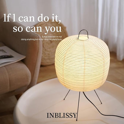 Japanese Noguchi Inspired Table Lamp Zen Rice Paper Lantern with Warm Light for Bedroom Living Room or Office Modern Japandi Decor(Pebble)