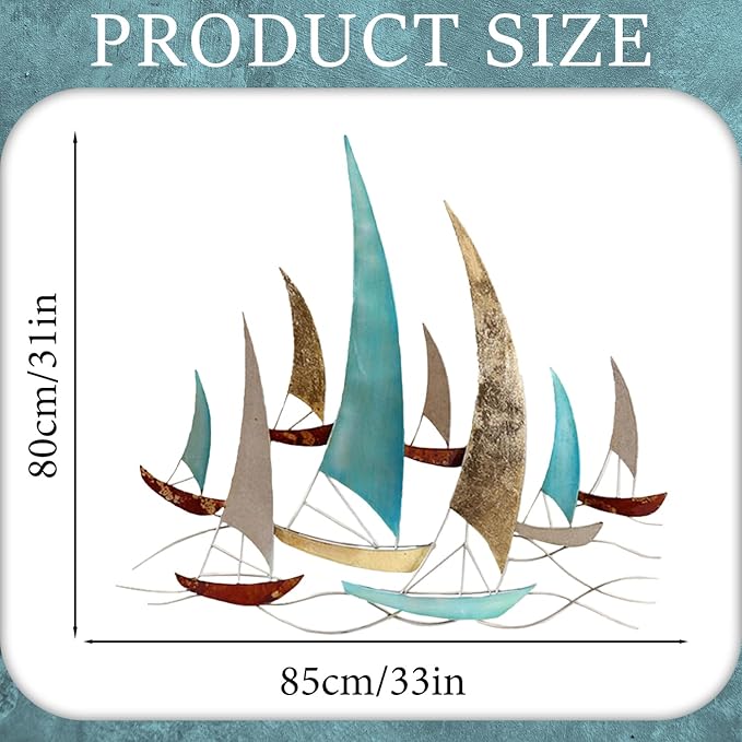 edaknez 3D Metal Ship Wall Decor, Large Sailboat Wall Sculpture, Coastal Nautical Ocean Wall Art, Metal Boat Wall Hanging, for Living Room Bedroom Indoor Outdoor (Distressed Rustic)