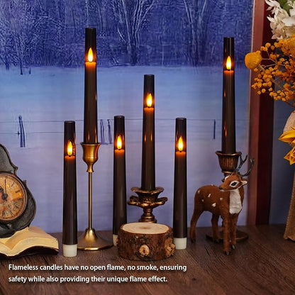 Sasigeiaa Flameless Taper Candles,with Remote and Timer Flickering Flameless Candles,6 Pack Led Candles,with Base Battery Operated Candles， Taper Candles for Home, Wedding, Party (Grey)