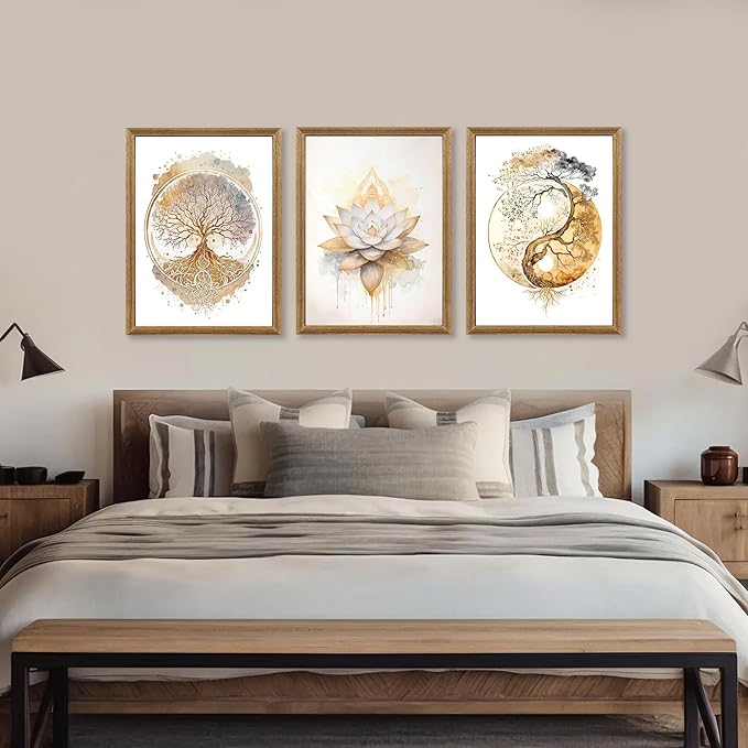 ICHZUMW Tree of Life Zen Canvas Wall Art, Yoga Room Wall Decor, Abstract Lotus Flower Yin Yang Taichi Paintings, Spiritual Pictures Prints Artwork, Living Room Bedroom Spa Meditation Space, 12x16in