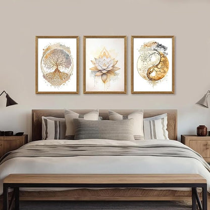 ICHZUMW Tree of Life Zen Canvas Wall Art, Yoga Room Wall Decor, Abstract Lotus Flower Yin Yang Taichi Paintings, Spiritual Pictures Prints Artwork, Living Room Bedroom Spa Meditation Space, 12x16in