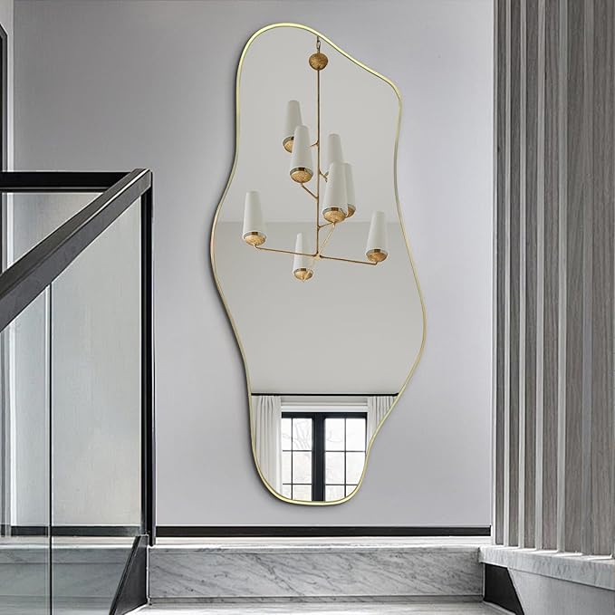 Irregular Wall Mirror, 51.1"x23.6" Asymmetrical Frameless Mirrors, Large Modern Organic Shaped Mirror for Living Room Bedroom Hallway Entryway, Horizontal or Vertical Hanging
