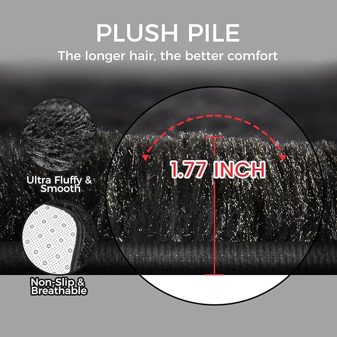 Ultra Soft Rug for Living Room, 4X6 Fluffy Shag Area Rug for Bedroom, Modern Shaggy Carpets Fuzzy Rug for Teens Dorm Nursery Home Decor Aesthetic, Upgrade Anti-Skid Durable, Black